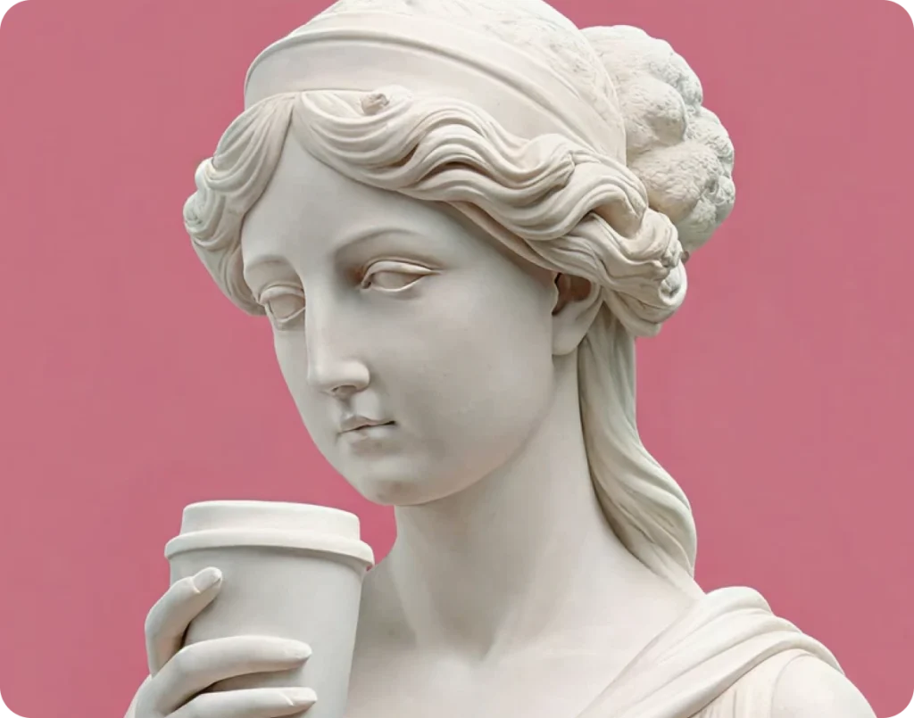 Buste antique stylisé en rose, illustration de la chirurgie des paupières – Clinique de l'Impératrice