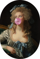 Portrait classique revisité avec une bulle de chewing-gum – univers Clinique de l'Impératrice